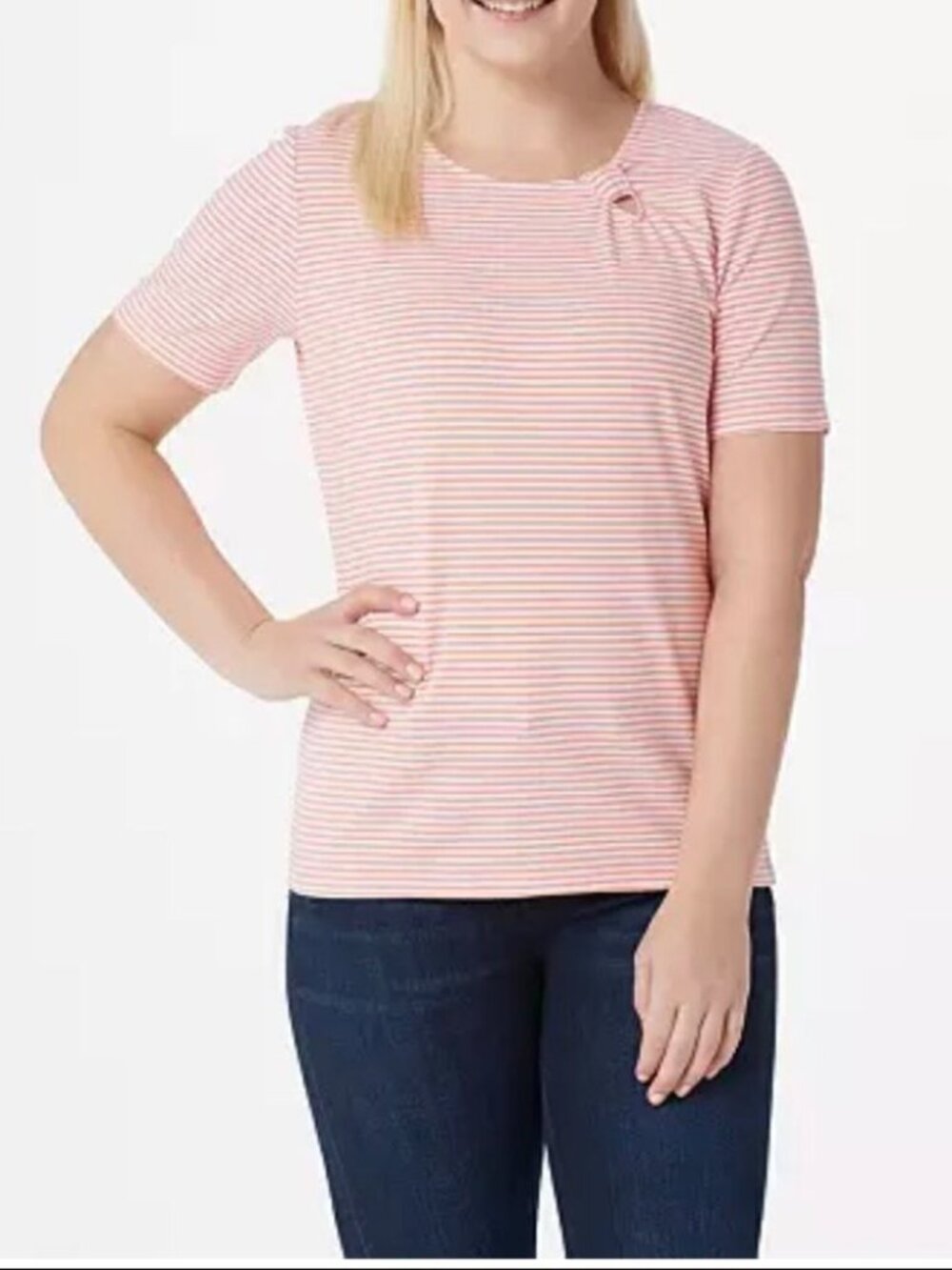 Denim & Co. Scoop-Neck Short-Sleeve Top with Keyhole Detail